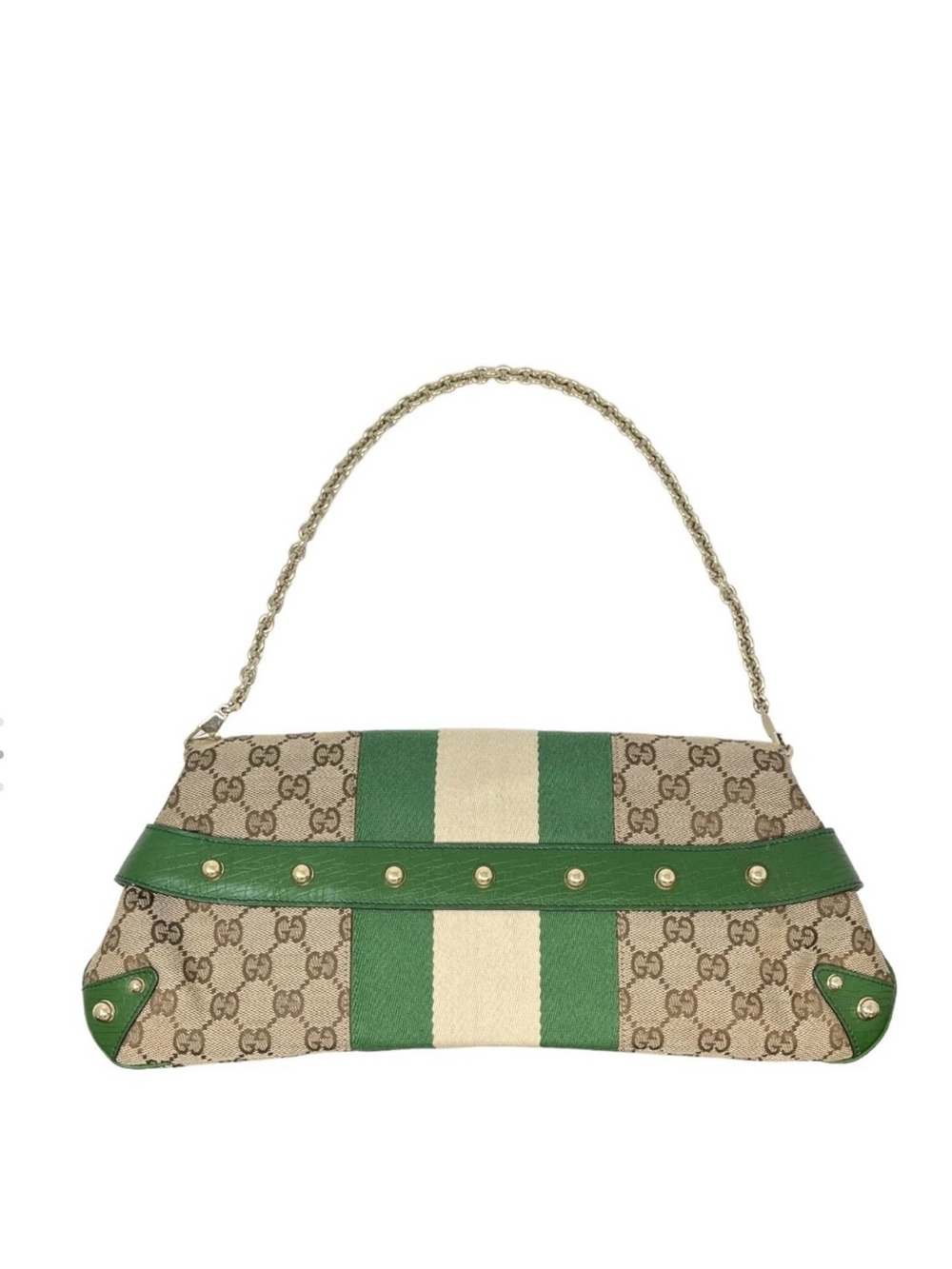 Gucci Green and Cream GG Canvas Shoulder Bag with Horsebit - Picture 2 of 13